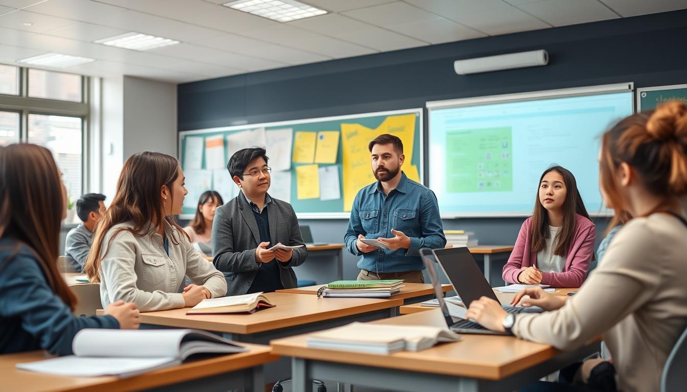 Student using a study guide to organize academic notes